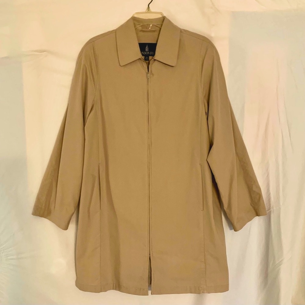 London Fog Beige Overcoat Women's Sz L Waterproof Rain Jacket Coat Lined Travel